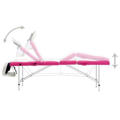 vidaXL Skladací masážny stôl, 4 zóny, hliník, bielo ružový