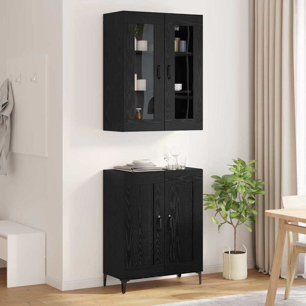 vidaXL Highboard Čierny dub 69,5 x 34 x 180 cm Kompozitn&eacute; drevo