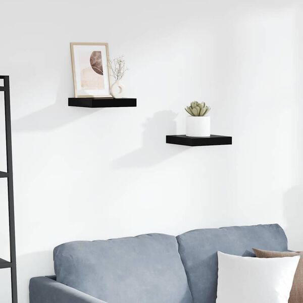 vidaXL Pl&aacute;vaj&uacute;ce n&aacute;stenn&eacute; police 2ks, leskl&eacute; čierne 23x23,5x3,8cm, MDF