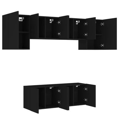 vidaXL 6-dielne TV nástenné skrinky čierne kompozitné drevo