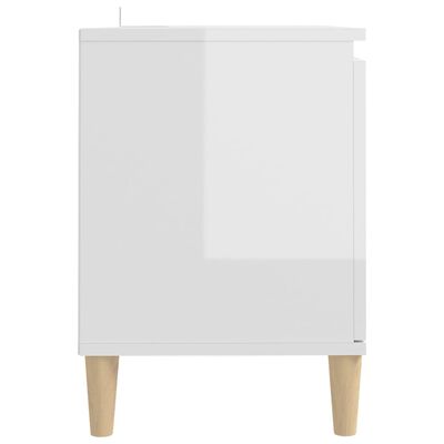 vidaXL TV stolík nohy z masívneho dreva lesklý biely 103,5x35x50 cm