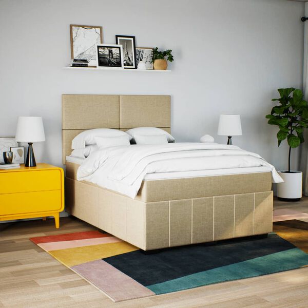 vidaXL Boxspring posteľ s matracom kr&eacute;mov&yacute; 140x190 cm l&aacute;tka