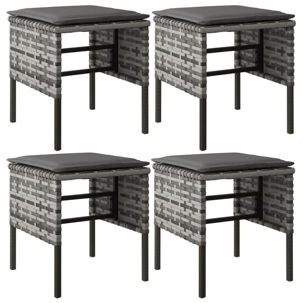 vidaXL Záhradné podnožky s vankúšikmi 4 ks sivé polyratan