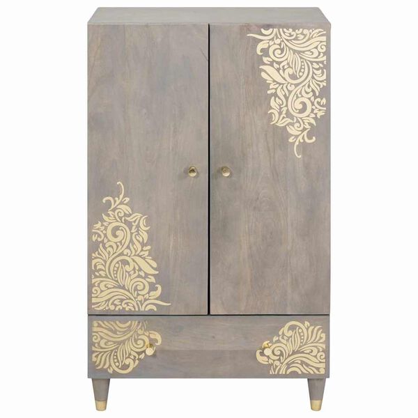 vidaXL Highboard Šedá a zlatá 60 x 33 x 100 cm Masívne mango drevo