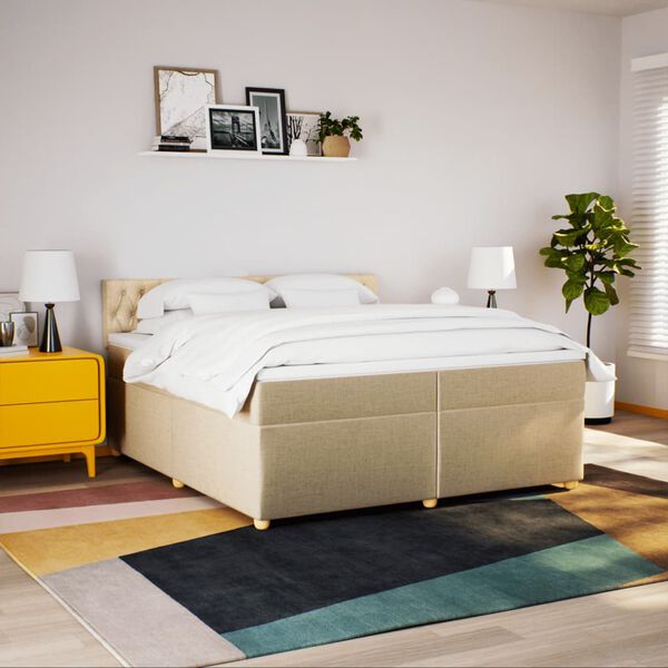 vidaXL Boxspring posteľ s matracom kr&eacute;mov&aacute; 200x200 cm l&aacute;tka