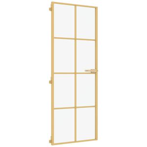 vidaXL Vn&uacute;torn&eacute; dvere tenk&eacute; zlat&eacute; 76x201,5 cm tvrden&eacute; sklo a hlin&iacute;k