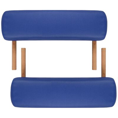 Modrý skladací masážny stôl s 3 zónami a dreveným rámom