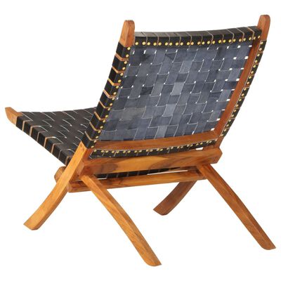 vidaXL Skladacia relaxačná stolička čierna pravá koža