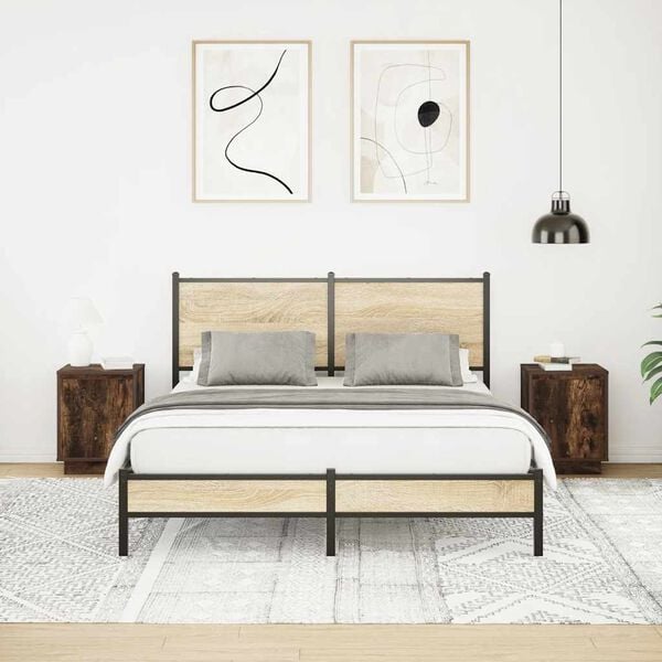 vidaXL Nočné skrinky s LED osvetlením 2 ks Dub dymový 38x34x50 cm