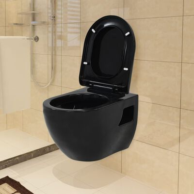 vidaXL Závesné WC, keramické, čierne