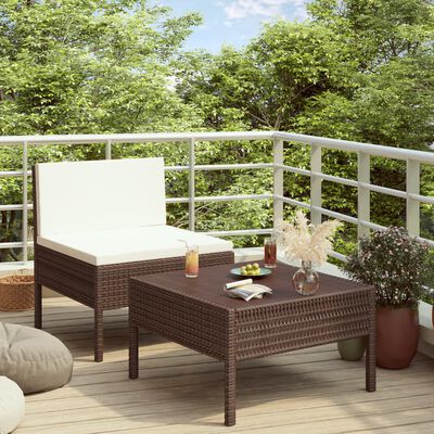 vidaXL 2-dielna záhradná sedacia súprava+podložky, polyratan, hnedá