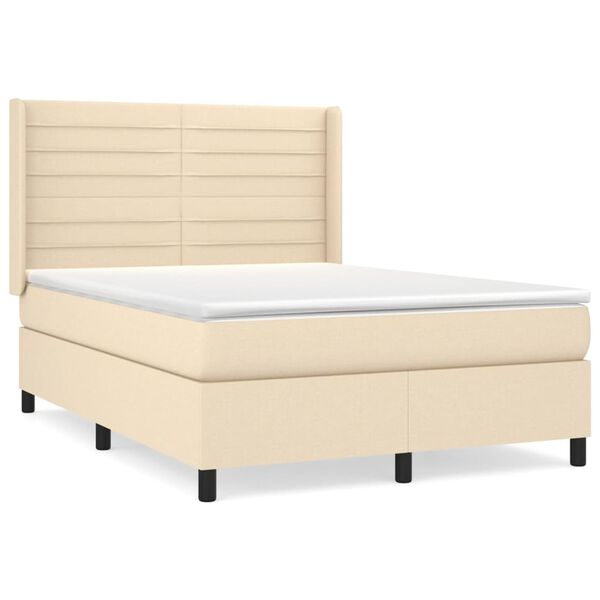 vidaXL Boxspring posteľ s matracom kr&eacute;mov&yacute; 140x190 cm l&aacute;tka
