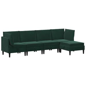 vidaXL S&uacute;prava n&aacute;bytku do ob&yacute;vačky s vank&uacute;&scaron;om 5 pcs Tmavozelen&aacute; Zamat