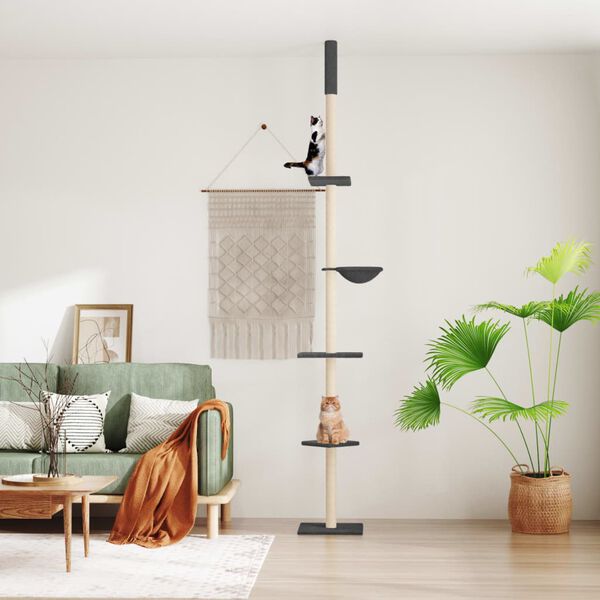 vidaXL Strom pre mačky od podlahy po strop tmavosiv&yacute; 263,5-289,5 cm