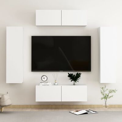 vidaXL 4-dielna súprava TV skriniek biela drevotrieska