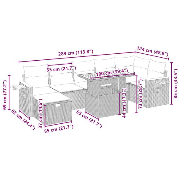 vidaXL 8-dielna záhradná súprava pohoviek s vankúšmi béžová polyratan