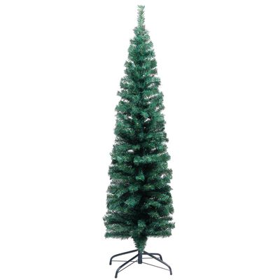 vidaXL Úzky osvetlený umelý vianočný stromček s guľami, zelený 120 cm