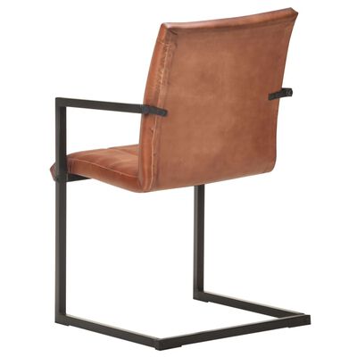 vidaXL Jedálenské stoličky, perová kostra 4 ks, hnedé, pravá koža