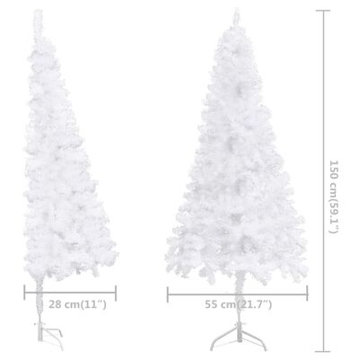 vidaXL Rohový osvetlený umelý vianočný stromček, biely 150 cm, PVC