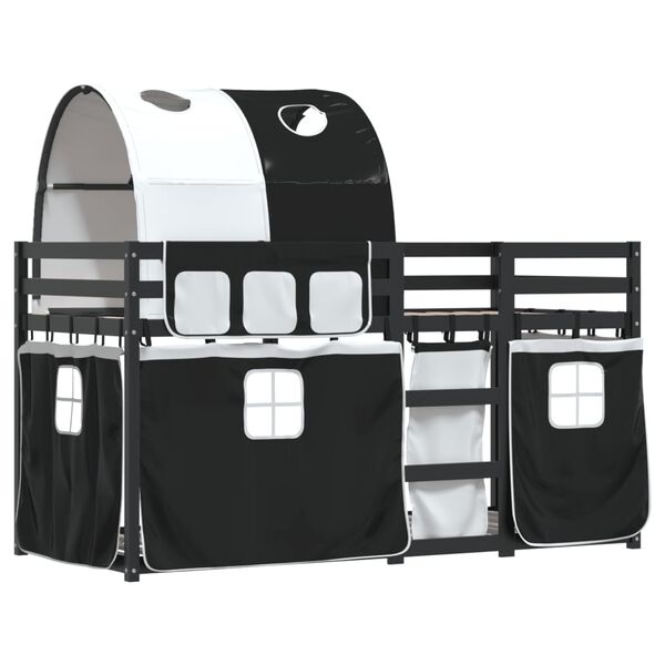 vidaXL Poschodov&aacute; posteľ z&aacute;vesy bielo-čierna 90x200cm mas&iacute;vna borovica