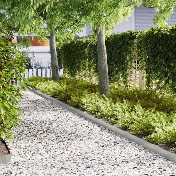 vidaXL Obrubník trávnika 10 pcs Strieborná 100 x 0.05 x 20 cm