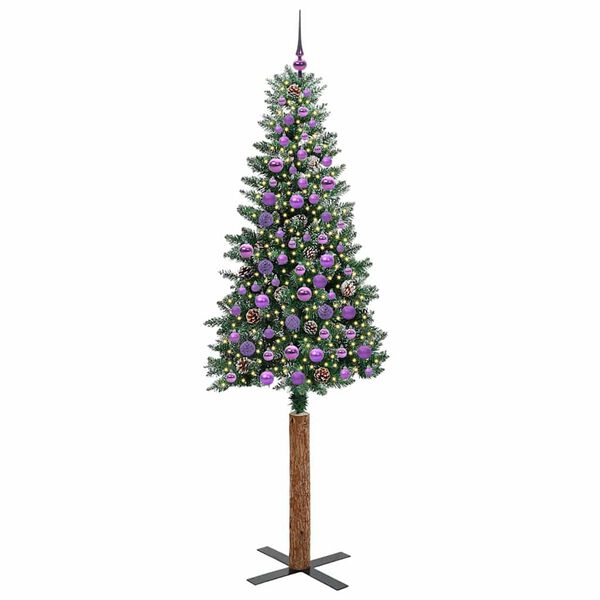 vidaXL Úzky vianočný stromček s 300 LED-i Zelená a biela 210 cm