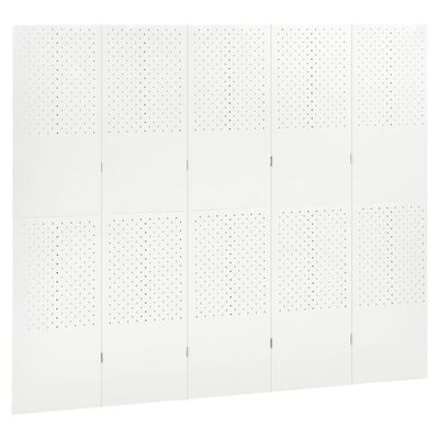 vidaXL Paraván s 5 panelmi, biela 200x180 cm oceľ