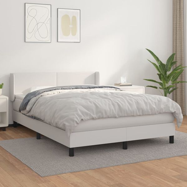 vidaXL Boxspring posteľ s matracom biely 140x190 cm umelá koža