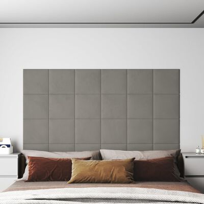 vidaXL Nástenné panely 12 ks bledosivé 30x30 cm zamatové 1,08 m²