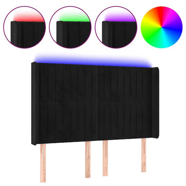 vidaXL Čelo postele s LED čierne 147x16x118/128 cm zamat