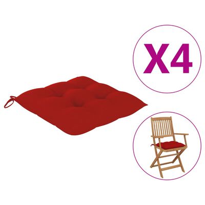 vidaXL Podložky na sedadlo 4 ks, 40x40x8 cm, červené