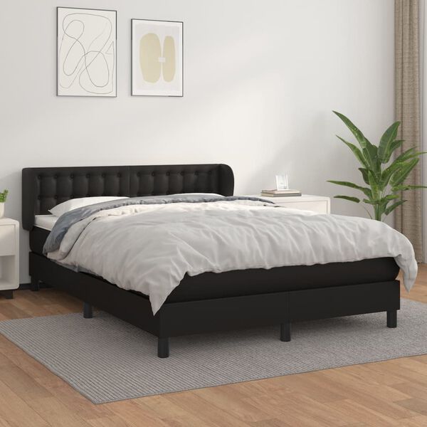 vidaXL Boxspring posteľ s matracom čierny 140x190 cm umel&aacute; koža