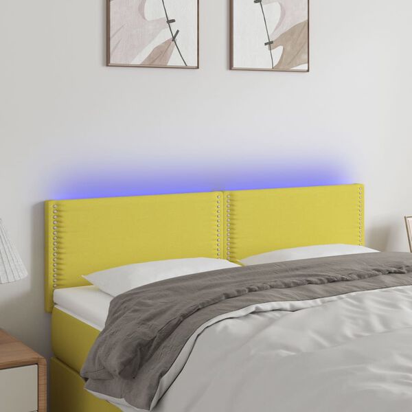 vidaXL Čelo postele s LED zelen&eacute; 144x5x78/88 cm l&aacute;tka