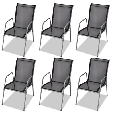 vidaXL Záhradné stoličky 6 ks, oceľ a textilén, čierne