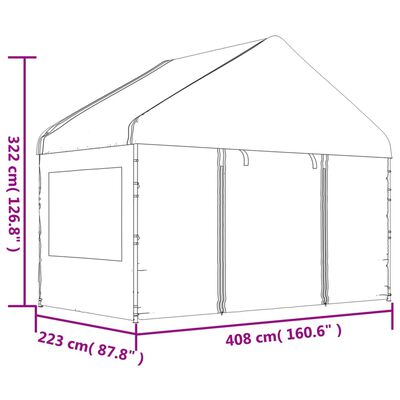 vidaXL Altánok so strechou, biely 4,08x2,23x3,22 m, polyetylén