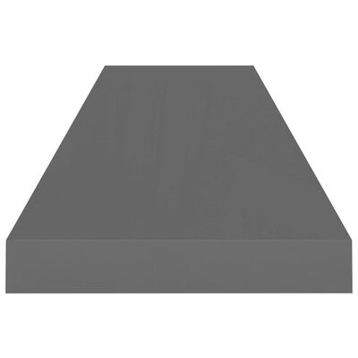 vidaXL Plávajúce nástenné police 2 ks, lesklé sivé 90x23,5x3,8 cm, MDF