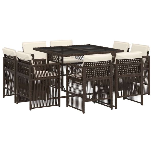 vidaXL 9-dielna z&aacute;hradn&aacute; jed&aacute;lensk&aacute; s&uacute;prava s vank&uacute;&scaron;mi hned&aacute; polyratan