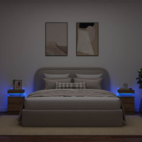 vidaXL Nočn&eacute; stol&iacute;ky s LED 2 ks dub artisian 35x39x55 cm kompoz. drevo