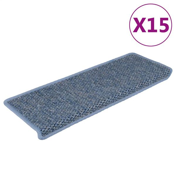 vidaXL Samolepiace nášľapy na schody vzhľad sisal 15ks 65x21x4cm modré