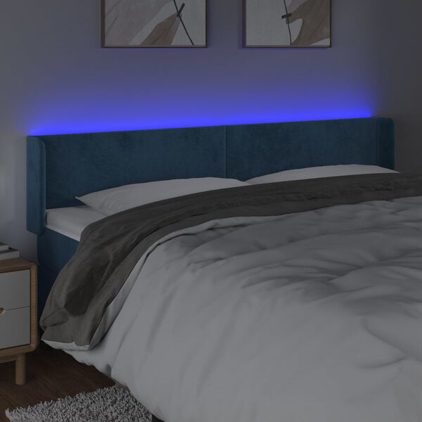 vidaXL Čelo postele s LED tmavomodré 163x16x78/88 cm zamat