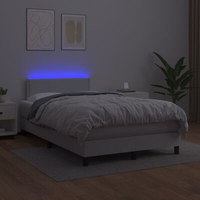vidaXL Boxspring posteľ s matracom a LED, biela 120x190 cm, umelá koža