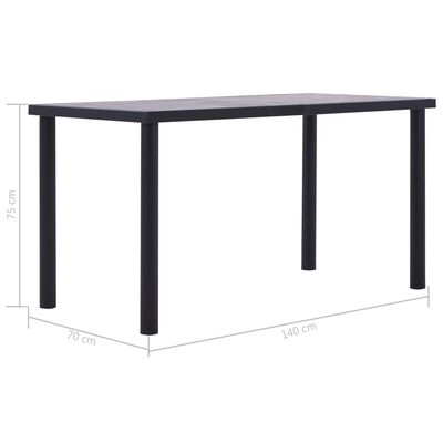 vidaXL Jedálenský stôl, čierna a betónovo sivá 140x70x75 cm, MDF
