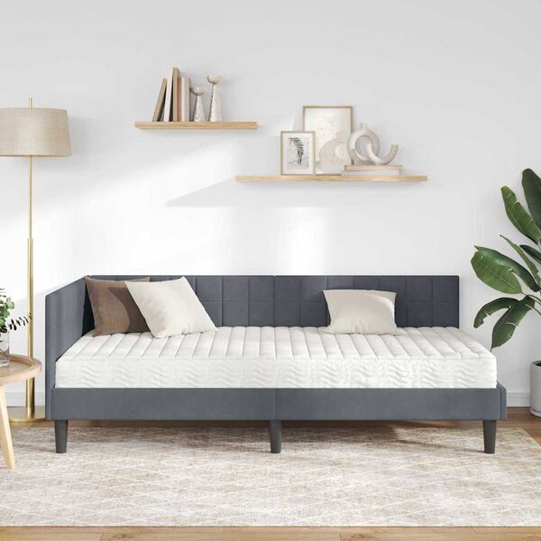 vidaXL Rohov&yacute; r&aacute;m postele s matracom s čelnou doskou 2 pcs Siv&aacute; Zamat