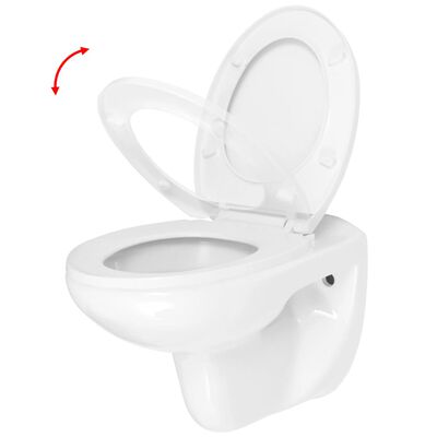 vidaXL Závesné WC so sedadlom s pomalým sklápaním, keramické, biele