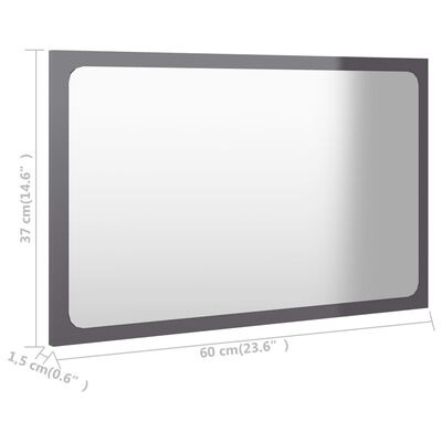 vidaXL Kúpeľňové zrkadlo, lesklé sivé 60x1,5x37 cm, kompozitné drevo