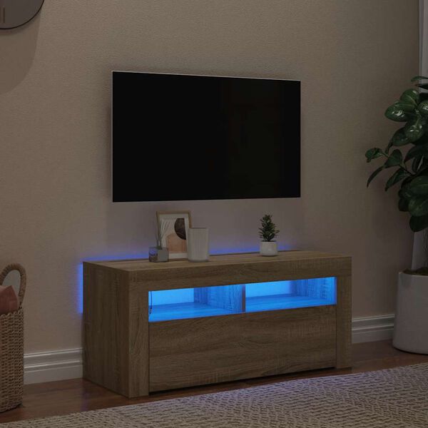 vidaXL TV skrinka s LED svetlami dub sonoma 90x35x40 cm