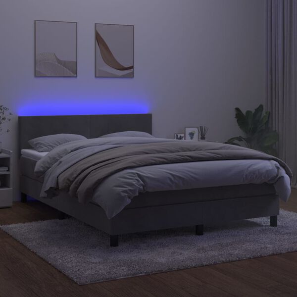 vidaXL Posteľ boxsping s matracom a LED bledosiv&aacute; 140x190 cm zamat