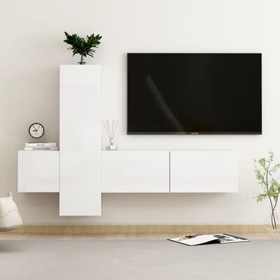 vidaXL 3-dielna sada TV skriniek lesklá biela drevotrieska