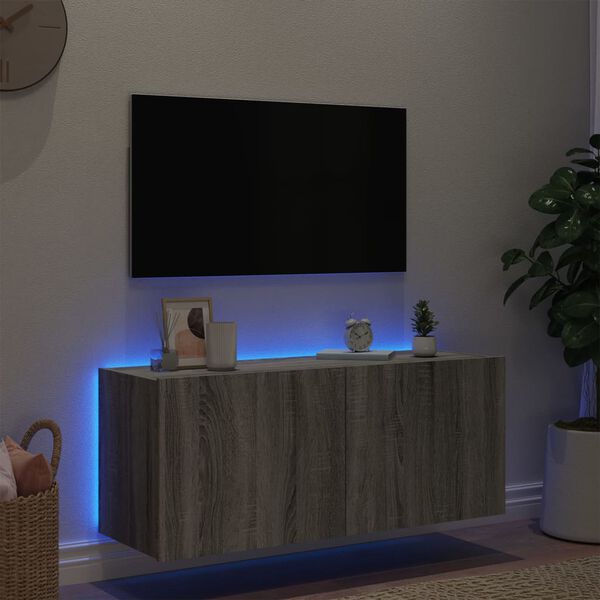 vidaXL TV n&aacute;stenn&aacute; skrinka s LED svetlami siv&aacute; sonoma 100x35x41 cm