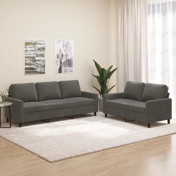 vidaXL 2-dielna sedacia súprava s vankúšmi tmavosivá zamat